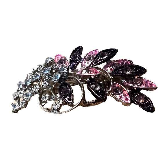 Gorgeous Pink Purple and Faux Diamond Lapel Brooch Pin 2 inches tall - Picture 3 of 6